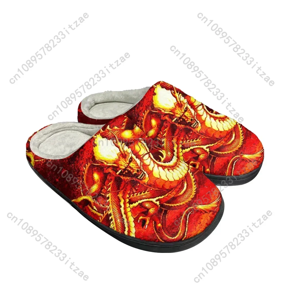 Hot Chinese Dragon Fashion Cotton Custom Slippers Mens Womens Teenager Plush Casual Keep Warm Shoes Thermal Comfortable Slipper