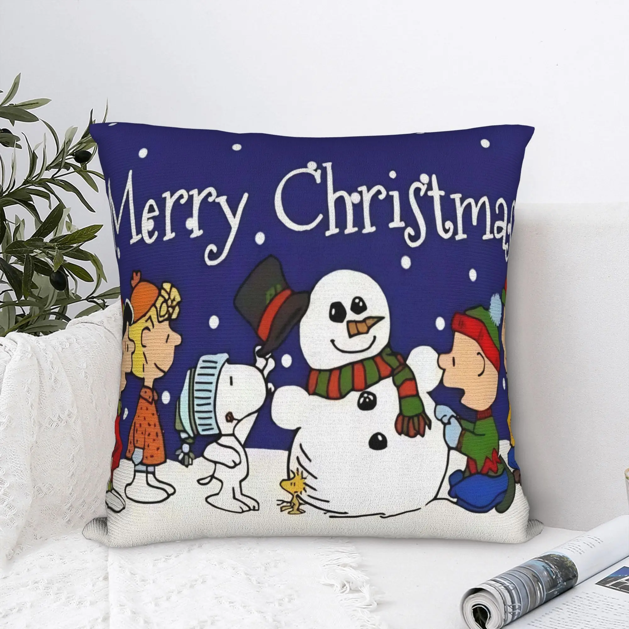 S-Snoopys Xmas Christmas Tree Square Pillow Cases  Cushion Covers Customized Polyester Throw Pillow Case Cover for Home 45*45cm