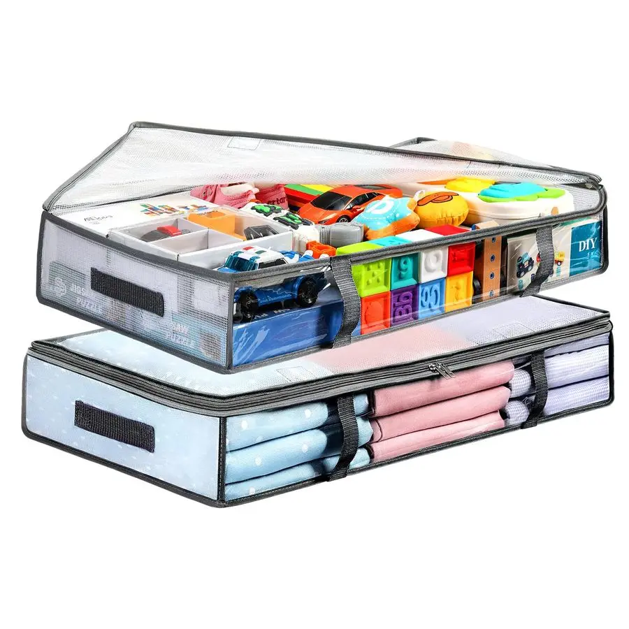 

2 Pack Under Bed Storage Containers Bins, HumidProof Plastic Underbed Storage Bins, Clothes Storage and Organization Bags, Under