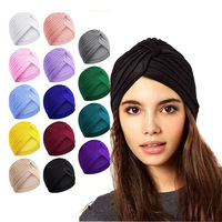 Stretchy Knot Twist Turban Bandanas Women Headscarf Bonnet Muslim Hijab Indian Hats Female Chemo Cap Adult Solid Color Head Wrap