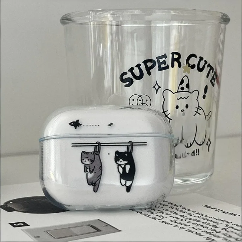 مضحك القط الأسود واضح حقيبة سماعة الاذن ل Airpods 4th 3rd 2 Pro 3 غطاء شفاف ل Airpod 3 1 ملحقات واقية قذيفة