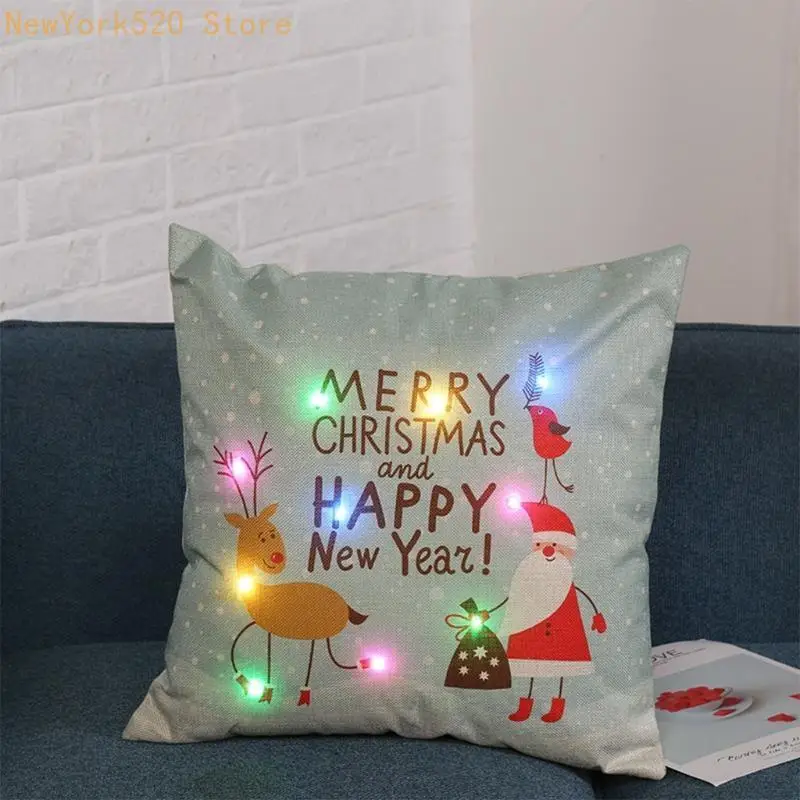 LED Lighting Cushion Cover Christmas Pillows for Case Snow House Gift Home Sofa Pillowcase Decor Living Room Party N84C