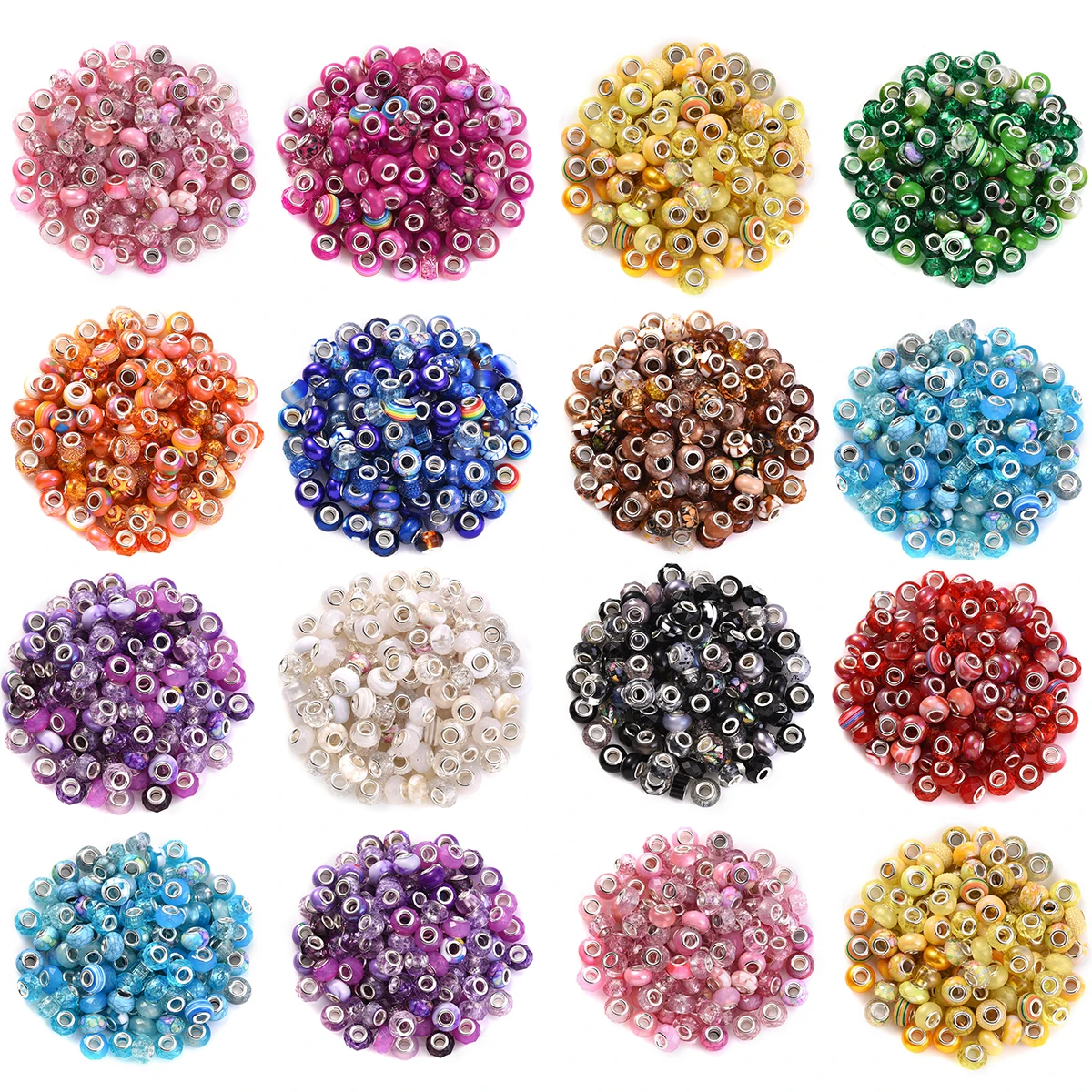 50Pcs 14mm Flat Rotund Large Hole Acrylic Beads Mixed Color Acrylic Spacer Bead For DIY Pendant Bracelet Necklace Jewelry Making