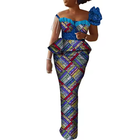 Women African Dress Off The Shoulder Long Maxi Dress Evening Dress African Clothing Custom Made Dashiki Ankara WY090