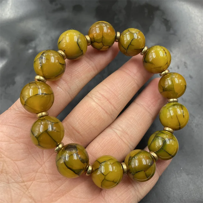 Yellow Pattern Agate Ball Bracelet