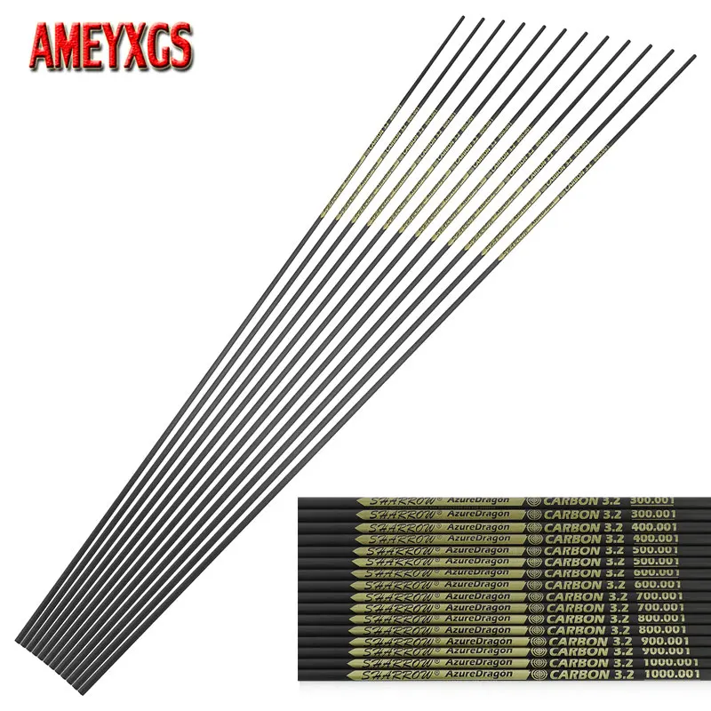 6/12pcs 32 Inch Pure Carbon Arrow Shaft Spine 300-1000 Archery Shaft ID3.2mm 24T Carbon Fibre for Bow Hunting Shooting Target