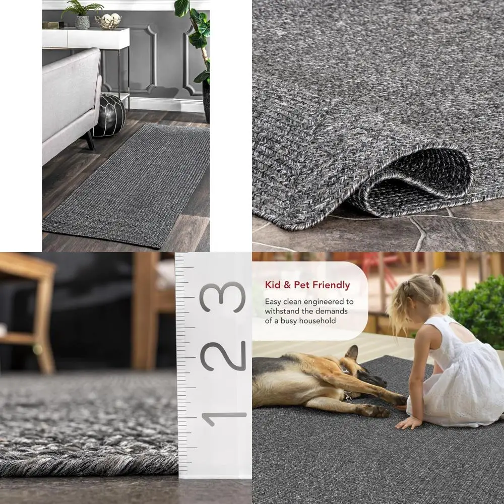 

Pet-Friendly Outdoor Area Rug, High Traffic, Weather Resistant, 2' x 6', Ideal for Patio and Balcony, Hand-Braided, Solid Color,