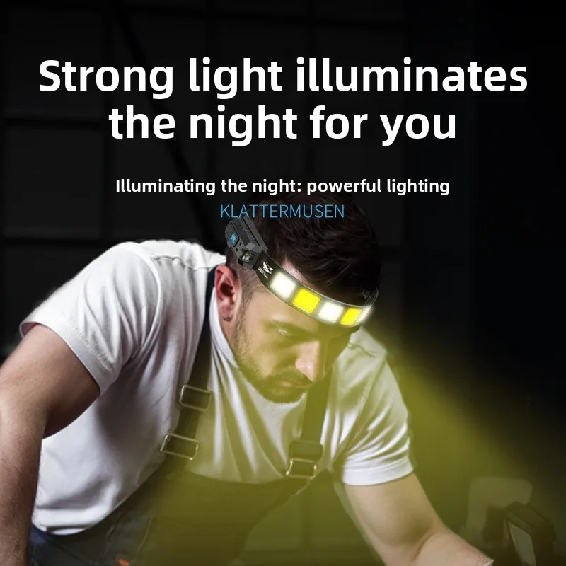 New Outdoor Large Flood Sensor Headlight Multi Function Live Display Dual Button Smart USB Rechargeable Compact High Brightness
