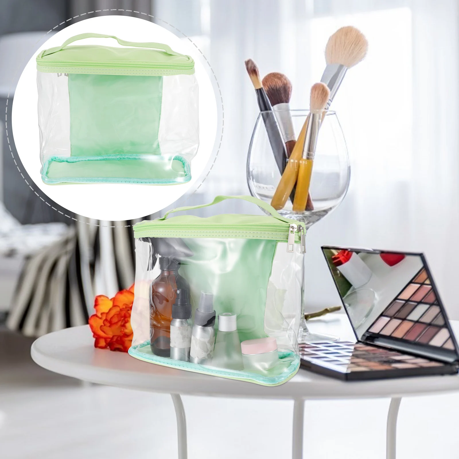 

Transparent Bags PVC Material Waterproof Toiletries Pouch Travel Makeup Bag H Design Two Zippers Storage Capacity