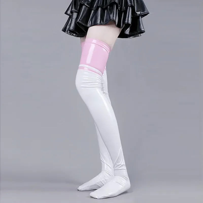 النساء الجلود لامعة فوق الركبة جوارب أنيمي لطيف القط باو عالية الفخذين عقد الجوارب تأثيري ملحق هالوين لعب الأدوار فتاة #2