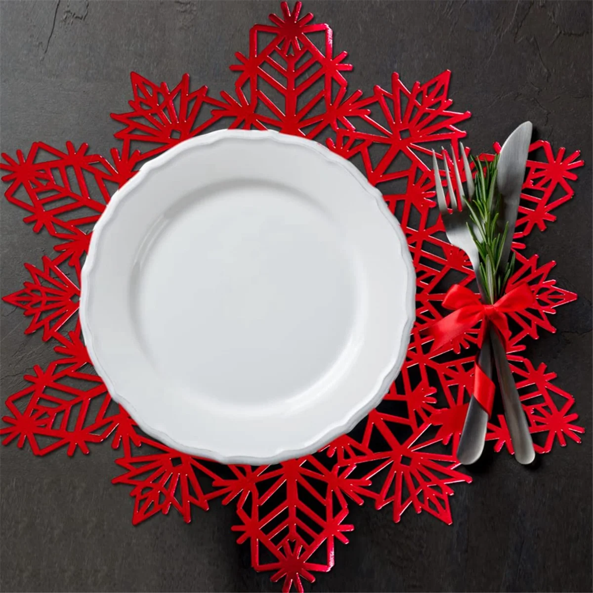 Snowflake Placemats Decorations Red Snowflake Tablemats Kitchen Table Mats for Christmas Holiday Wedding Decorative A