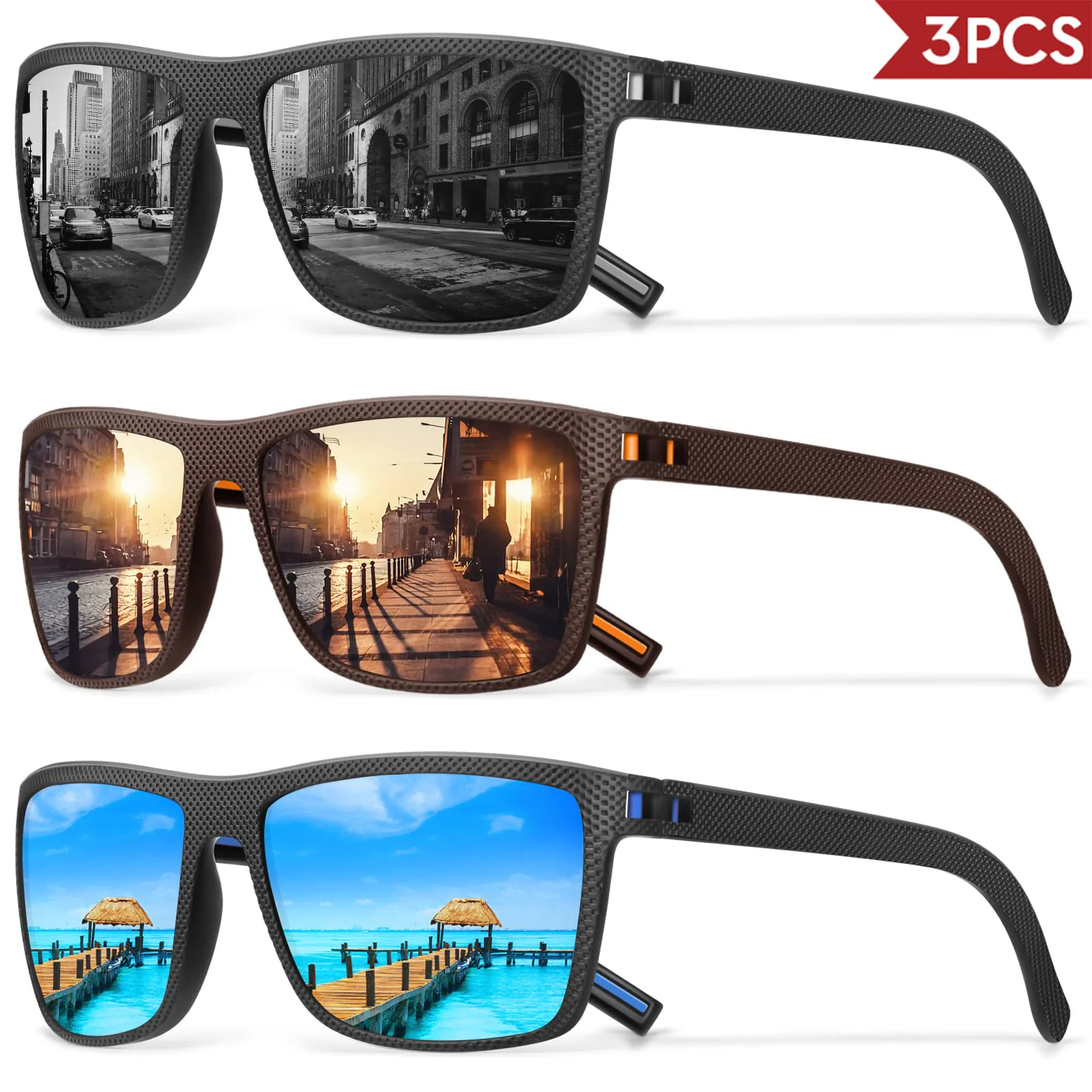 3/4-Pack neue Designer-Box, polarisierte bunte Sonnenbrille für Damen und Herren, geeignet zum Fahren, Angeln, Outdoor-Sportarten, UV400