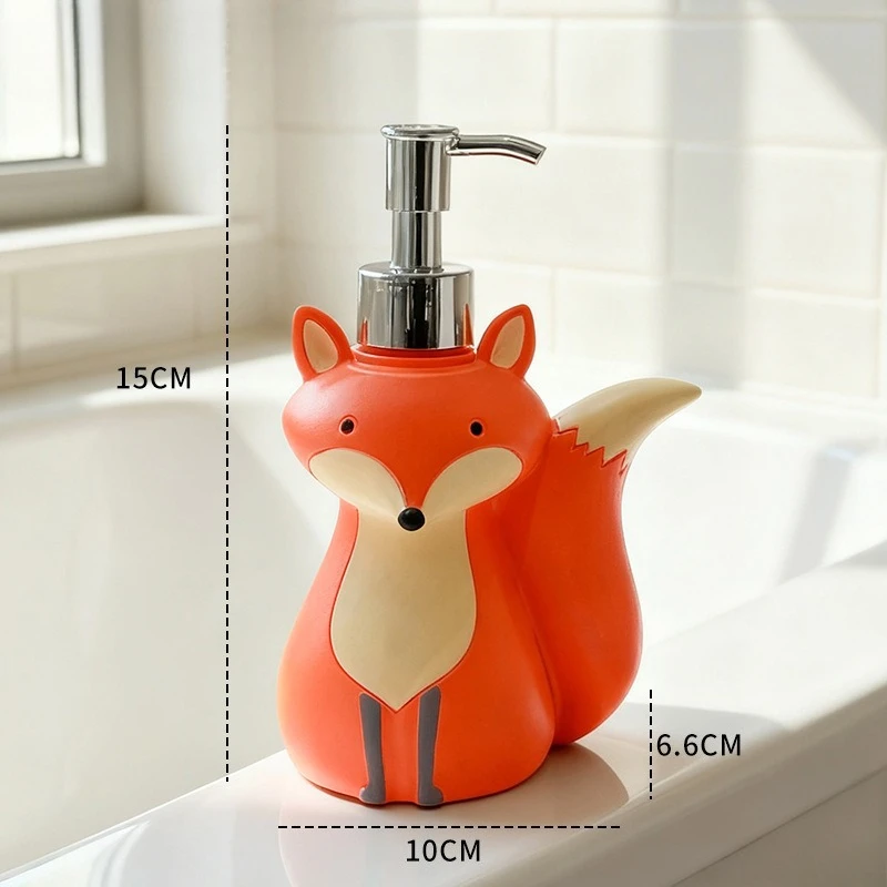 زجاجة توزيع صابون ثعلب لطيفة قابلة لإعادة الملء بتصميم حيوانات كرتونية لصابون اليد والشامبو وجل الاستحمام وديكور حمام الأطفال #6