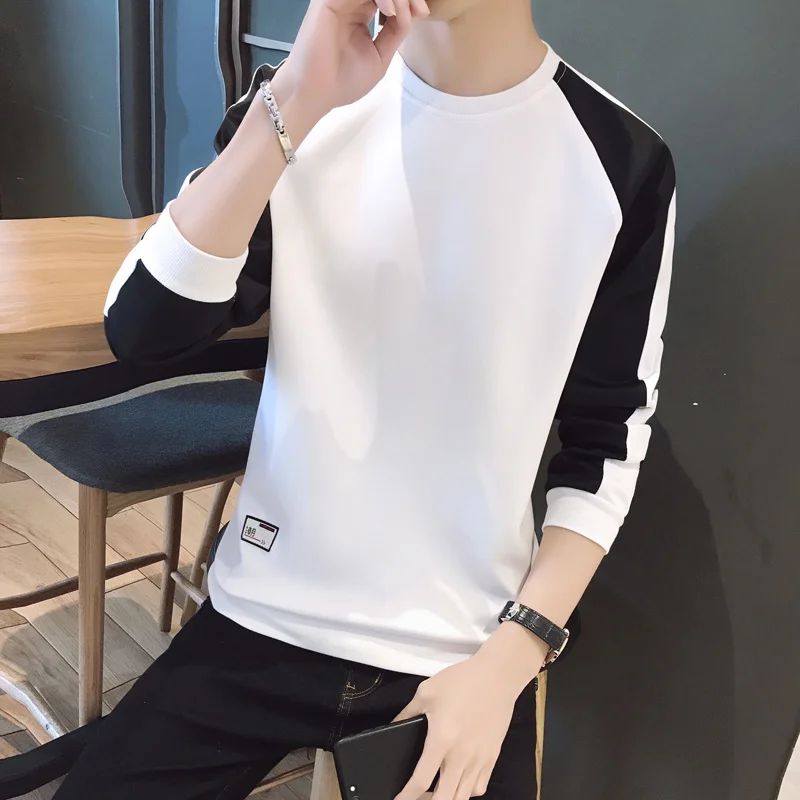 Casual Men's 2023 Spring Autumn Solid Black White Patchwork Sweatshirts Hoodies Streetwear Tops Hoody Plus Size M-4XL Clothing