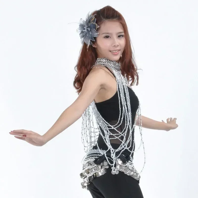 Kostium do Tańca Brzucha Długi Naszyjnik z Koralików Bransoletka Złota/Srebrna Biżuteria do Tańca Brzucha 2 Kolory