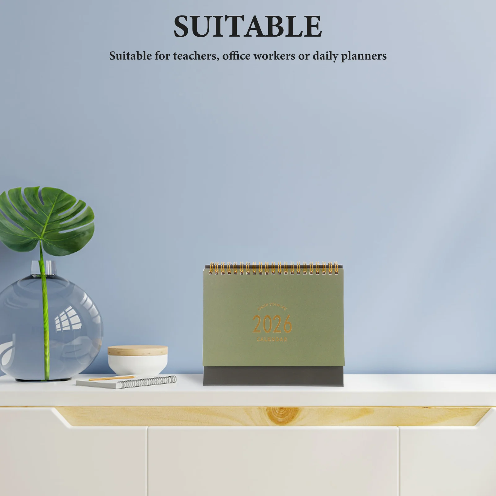 Calendario de escritorio compacto 2025-2026, organizador de papel grueso con tapa de pie para oficina, hogar y escuela, portátil, montable en pared, moderno