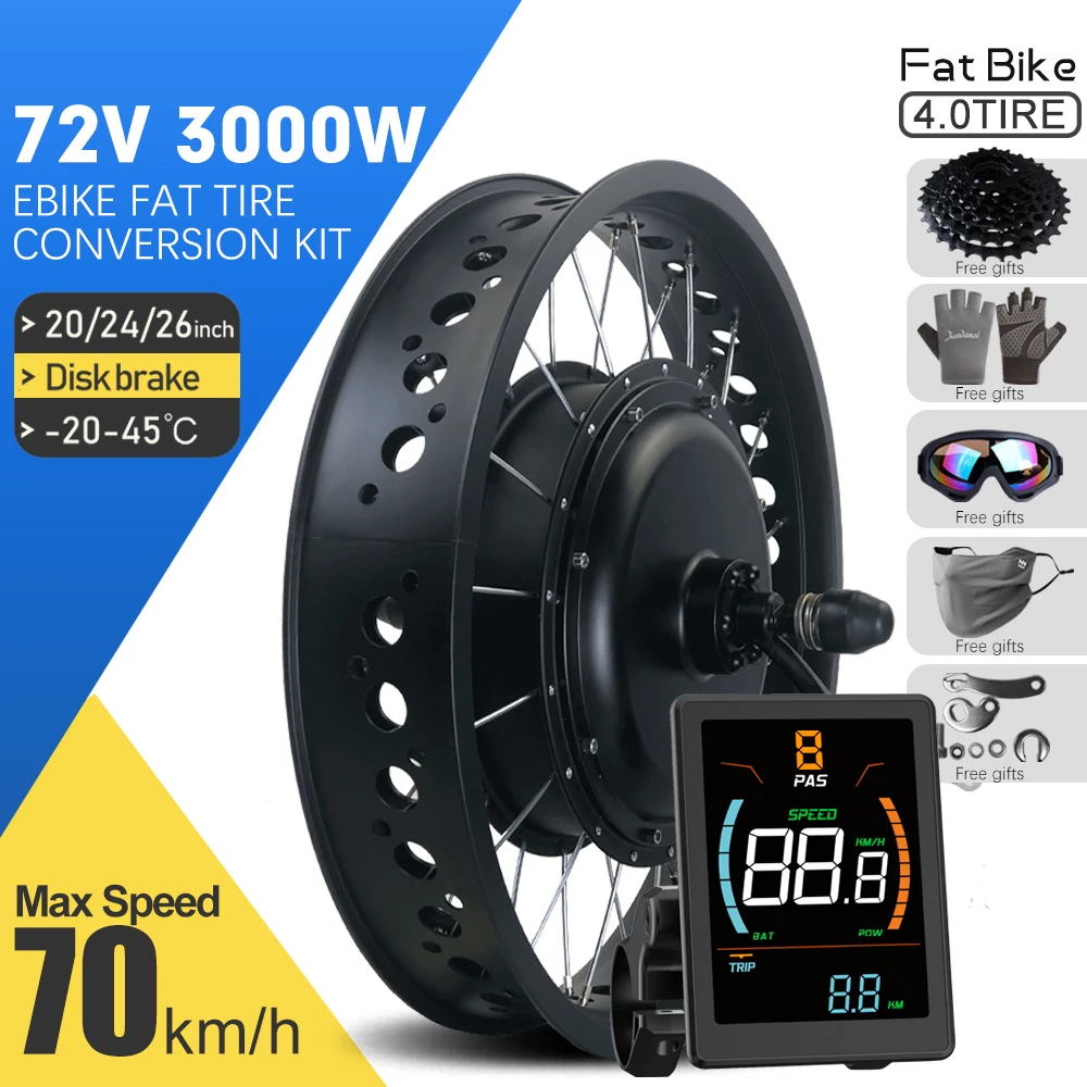 AliExpress IMEIQI 72V 3000W Electric Bicycle Conversion Kit 4.0 Tyre 20 24 26inch Brushless Rear Hub Motor Wheel for ebike Fat Tire Motor Kit