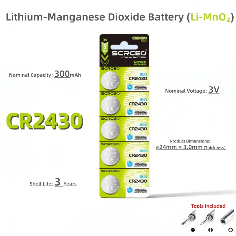 

CR2430 Button Batteries CR2430 DL2430 BR2430 LM2430 ECR2430 3V 300mAh Lithium Battery Coin Cells for Watch Car Toys Key