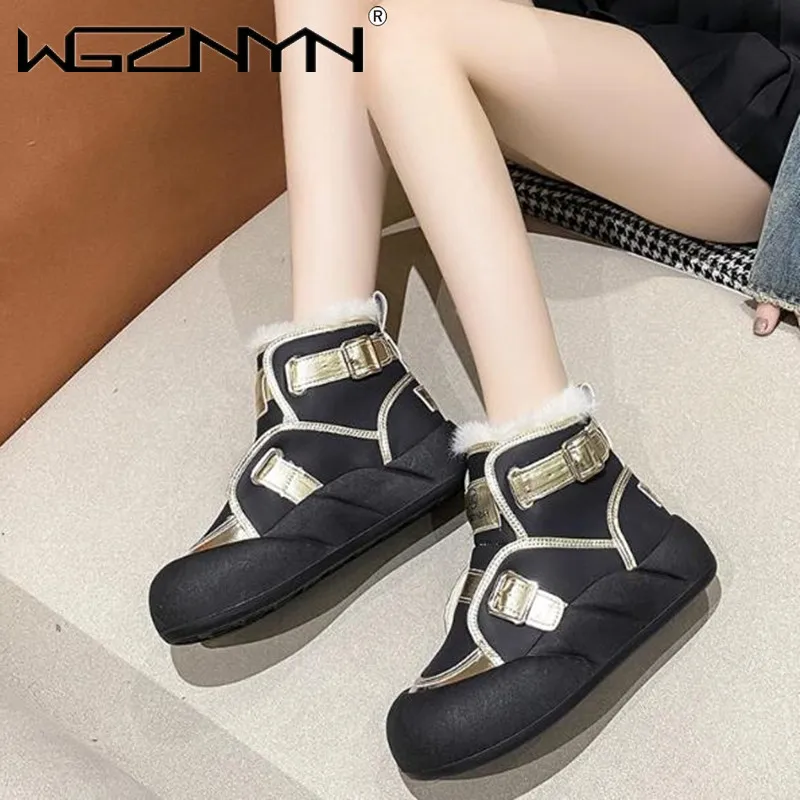 Hot sales 2024 Genuine PU Leather Women Warm Chimney Hidden Heels Platform Wedge Autumn Winter Plush Booties Warm Fashion Shoes