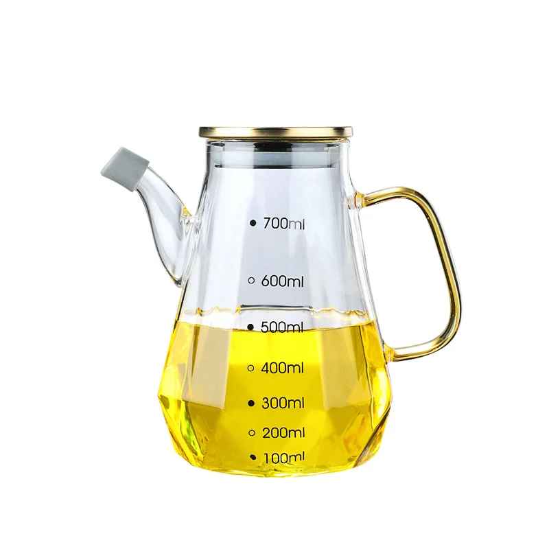 500/700/900ml Home Creative Glass Diamond Oil Bottle with Scale and Handle Kitchen Soy Sauce Vinegar Condiment Storage Container