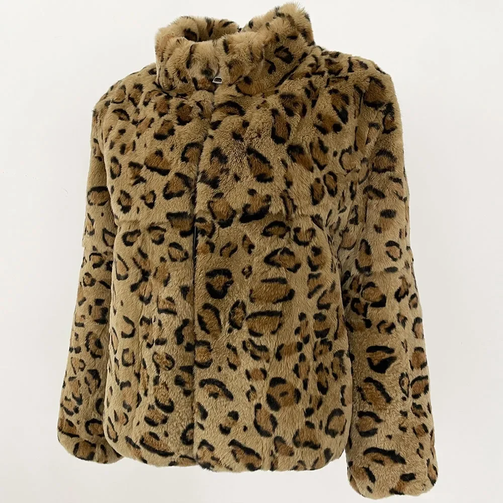 Veste en fourrure de lapin naturel léopard chaud femmes 2025 nouveau automne hiver court imprimé léopard réel manteau de fourrure de lapin vêtements d'extérieur femme
