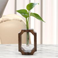 Glass Vase Home Decor Wood Stand Bonsai Flower Pot Dry Flower Container for Living Room Desktop Tea Table Office Hydroponics