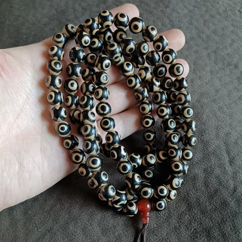 

Backflow Agate Three-Eyed Dzi 108 Beads Necklace Bracelet Sweater Chain Accessories