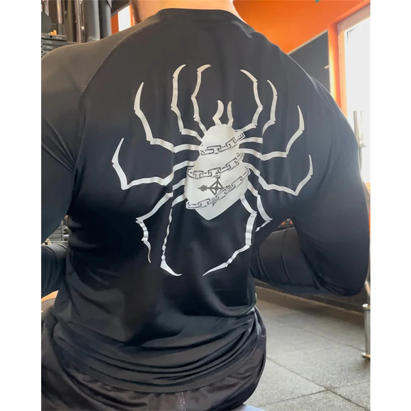 Spider Print Reflective Compression Shirts for Men Gym Workout Fitness Undershirts Quick Dry Athletic T-Shirt Tops Sportswear