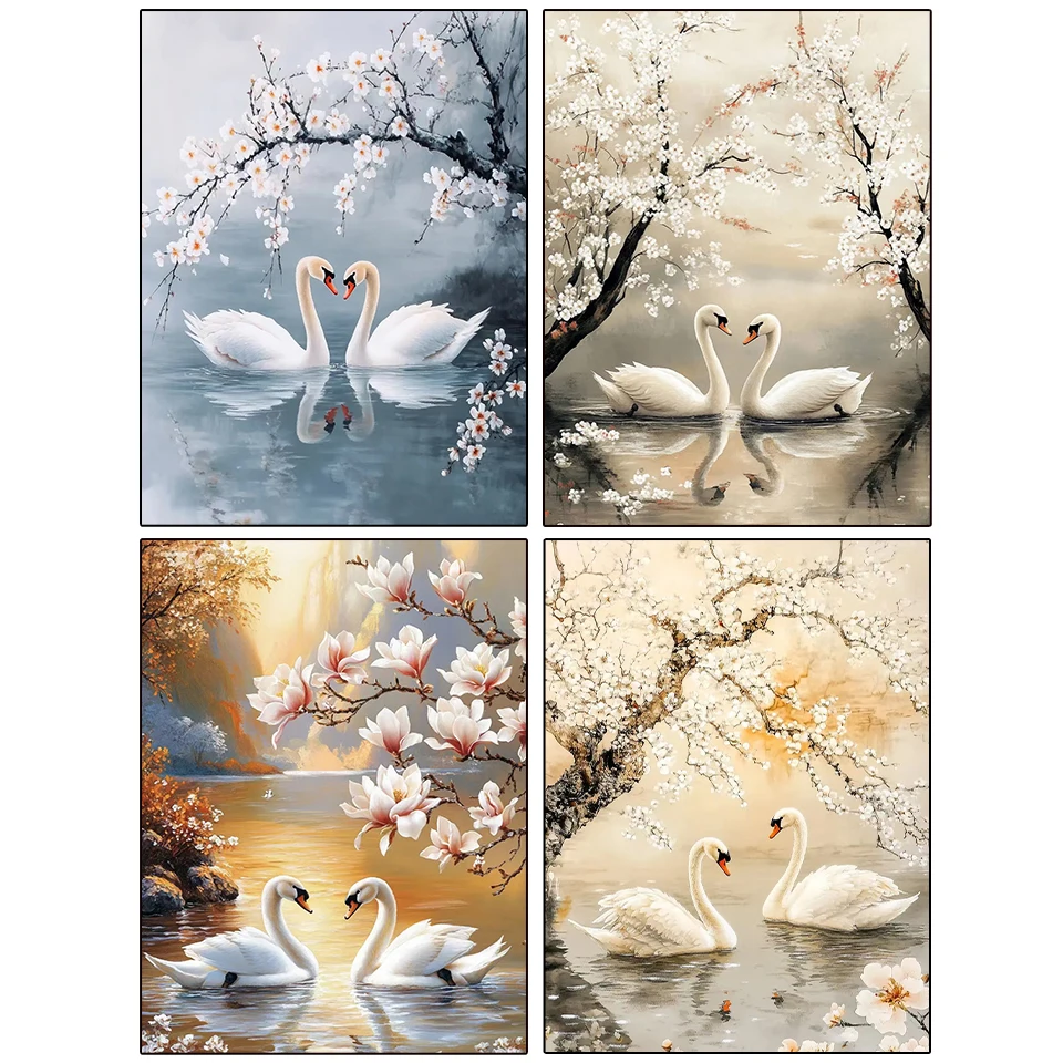 Diamond Mosaic White Swan Painting Rhinestone Diamond Painting Animal Square Round DIY Embroidery Art Handmade Gift