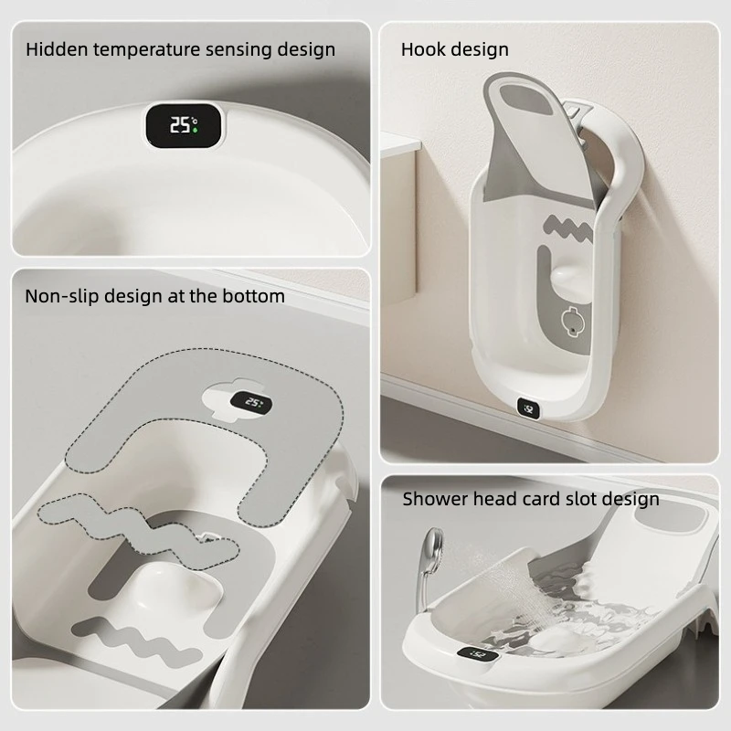 4-in-1 verstellbare Babybadewanne mit rutschfestem Liegestuhl, umwandelbarer Badesitz für Neugeborene, faltbare Unterstützung für platzsparende Badezeit