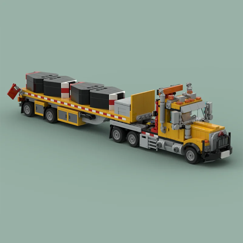 

MOC transport equipment American construction truck flatbed trailer model assembly building blocks toy children's birthday gift