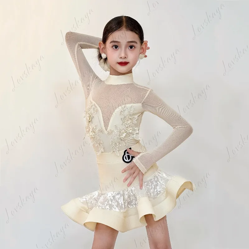 

Костюм для латинских танцев для девочек, наряд для выступлений, тренировочный наряд нового стиля, осенний сезон, элитный стиль, тренировочный набор