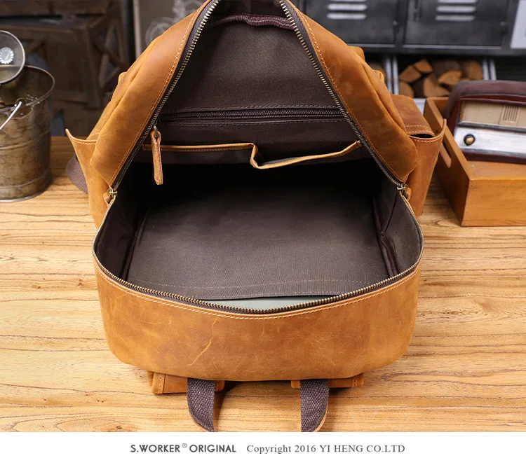 PNDME Vintage handgefertigter Crazy-Horse-Rucksack aus Rindsleder für Männer und Frauen, Outdoor-Reise-Schulrucksack aus echtem Leder mit großem Fassungsvermögen. – Detail 10