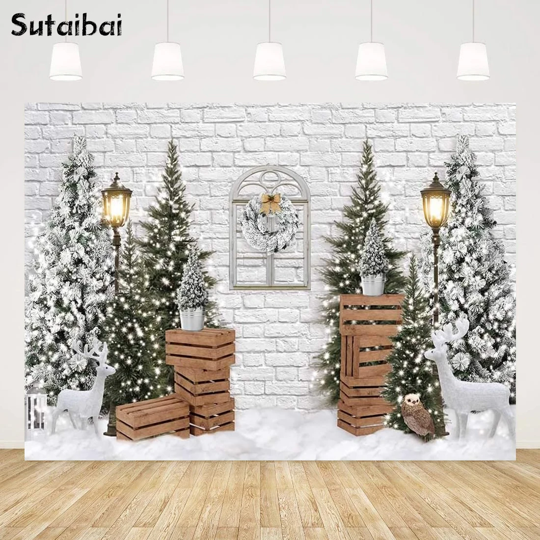 

Christmas Winter Backdrop for Photography Xmas Tree Snow White Brick Wall Background Party Decoration Banner Baby Birthday