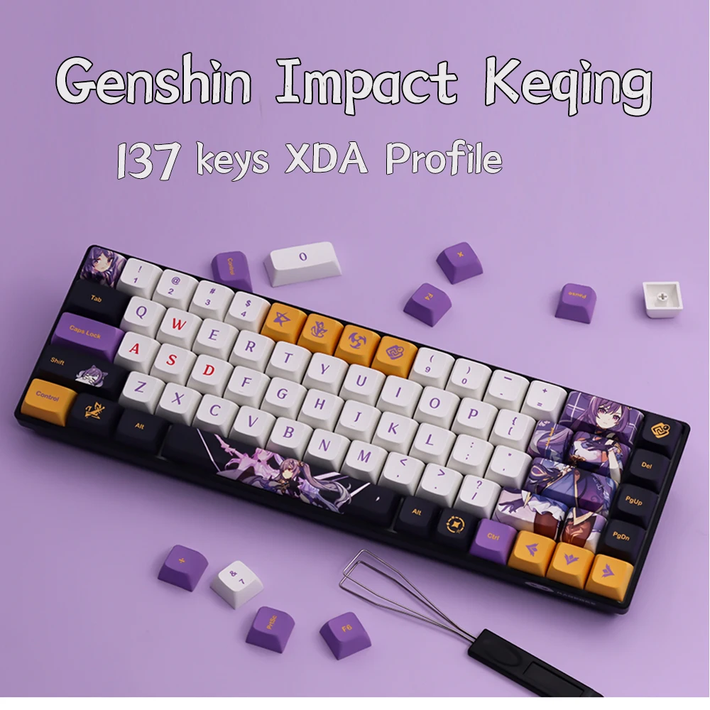 

Genshin Impact Keqing Keycaps 134 Keys PBT Dye Sub XDA Profile Cherry for MX Switch Mechanical Keyboard