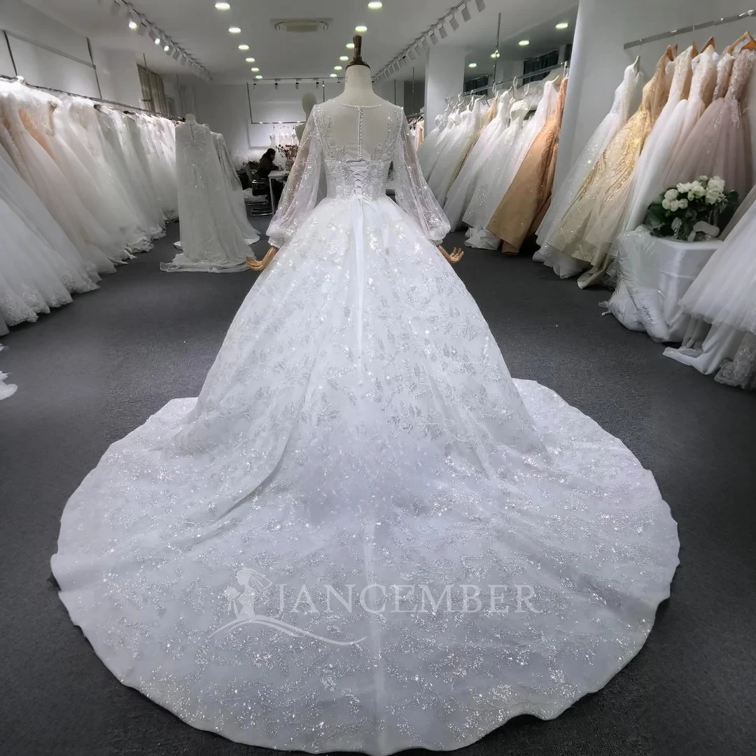 Exquisite Ball Gown Women Wedding Dresses Elegant Shine Sequins Bridal Gowns Mopping Length Ball Vestidos De Novia Customized