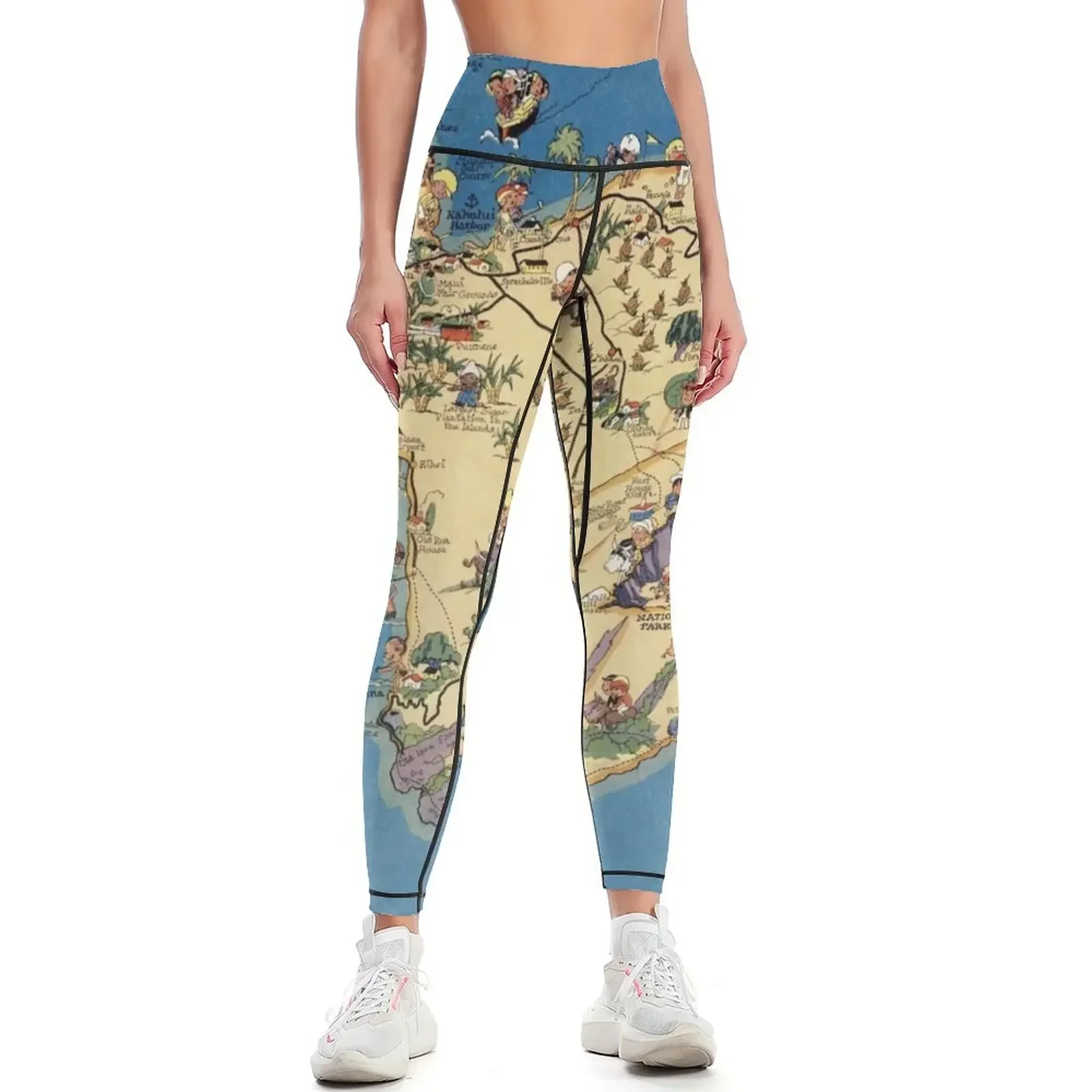 

Vintage 1935 Maui island map - Hawaii map - fashion gift ideas for birthday - Christmas gift Memorial day gift Leggings