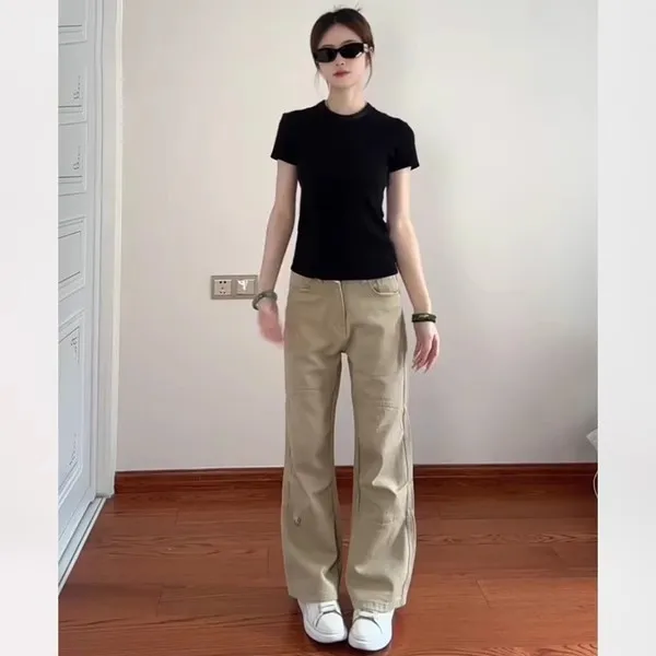 

Khaki Color Bell Bottom Workwear Jeans Women's Summer New High Waist Slimming Loose Comfortable Drapey Long Pants