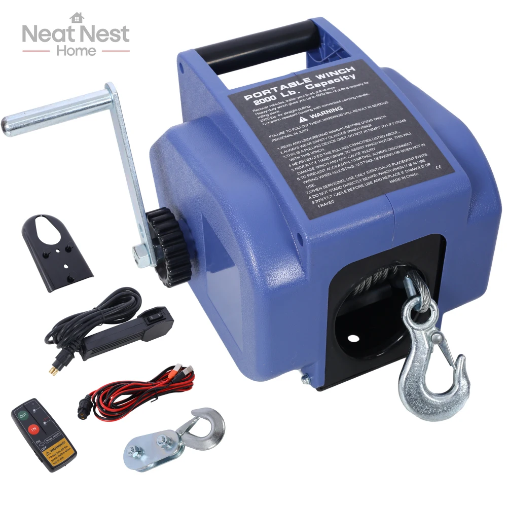 

Trailer Winch,Reversible Electric Winch, for Boats up to 5000 lbs, Galvanized Wire Rope, with extra pulley hook, Rapid Mount