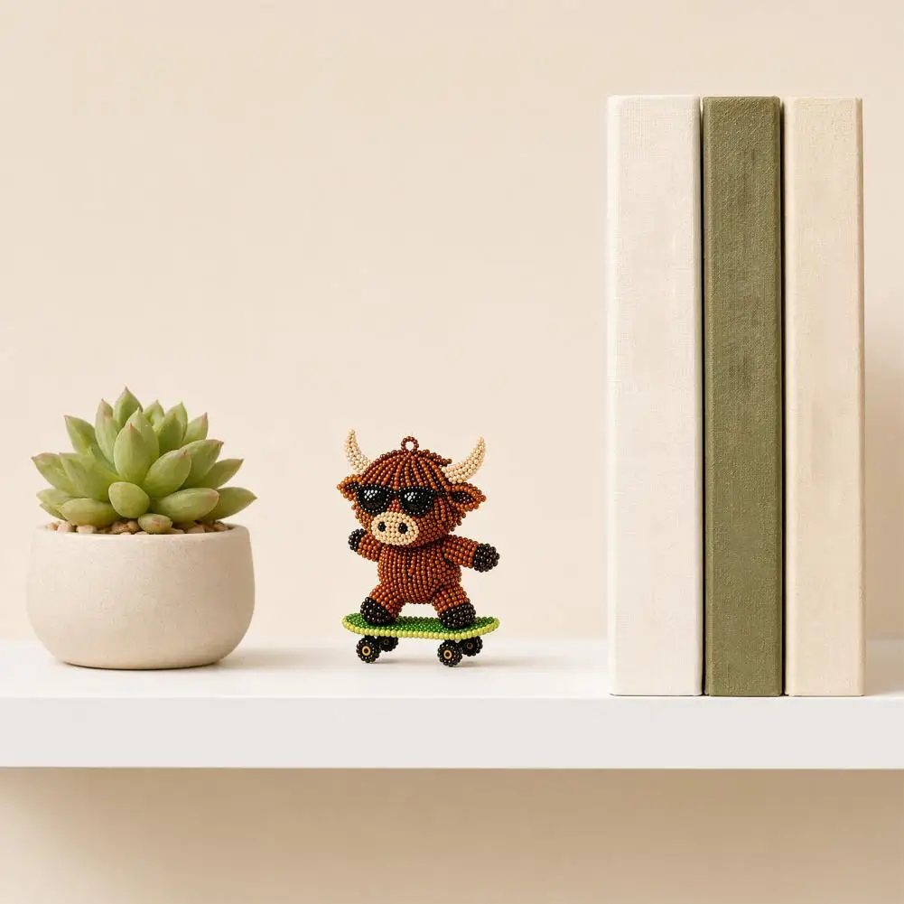 Image of Sammlerstück Bastelset DIY Highland-Kuh Perlenstickerei-Set mit Bunten Perlen 3D-Anhänger Handgemachtes Miniatur-Perlenset für Erwachsene