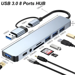 8-IN-1 USB TYPE-C 3.0 HUB 3.5MM Audio SD TF Card reader 5Gbps OTG For Keyboard mouse hard drive Macbook Pro Laptop PC Phone
