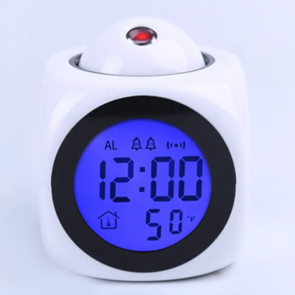 Projection Digital Alarm Clock with Red LED Wall Ceiling Time Projection Voice Talking English Hourly Chime Snooze Function