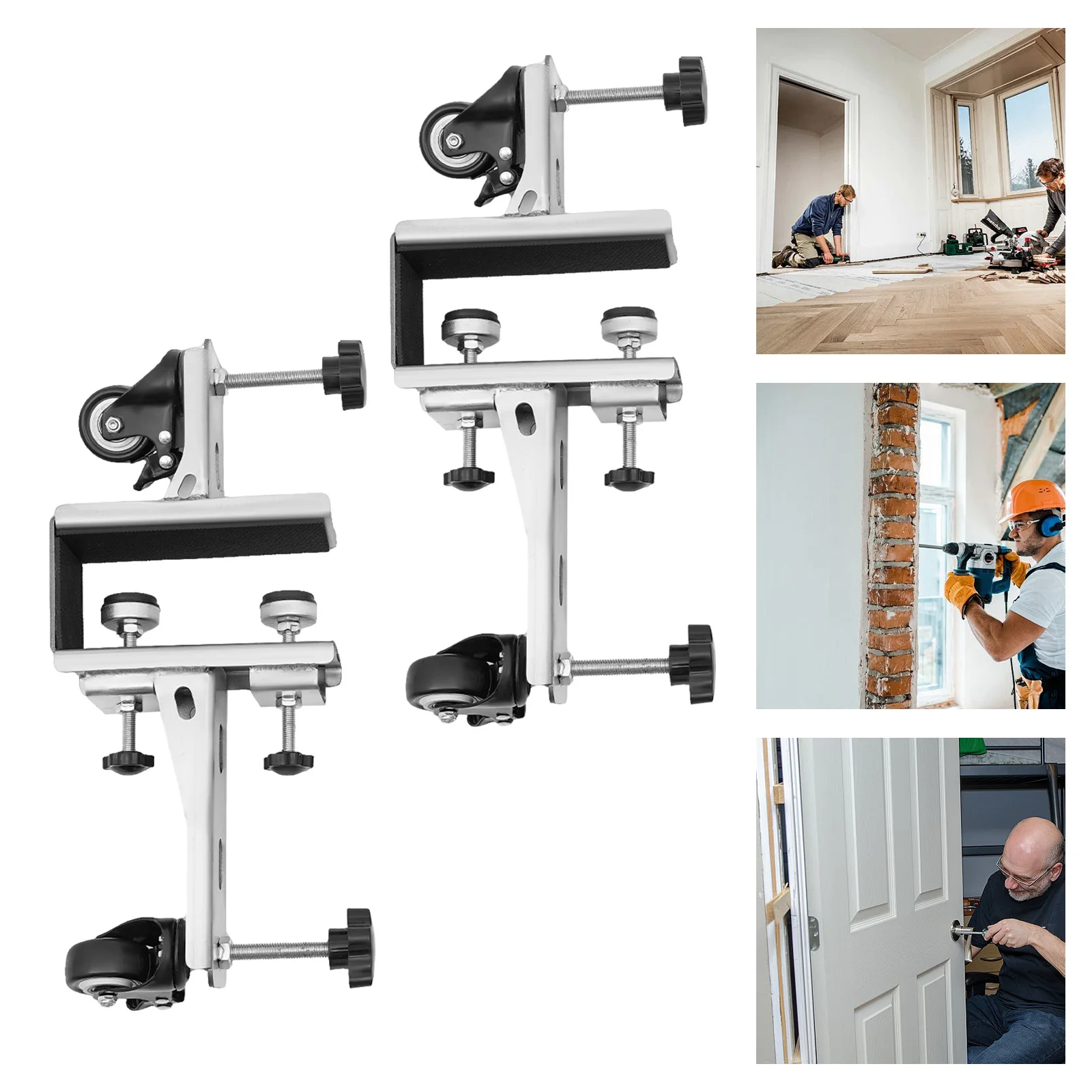 ﻿   (Vendita di liquidazione! )Strumento per l'installazione della porta con 360 °   Strumento di installazione ruote per porte Supporto jack regolabile in acciaio inossidabile