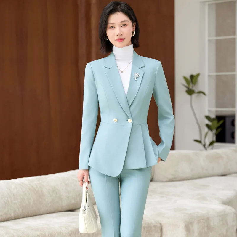 

Высококачественный осенне-зимний профессиональный костюм, пиджак с длинными рукавами, женский брючный костюм, рабочая одежда из двух предметов, наряд для поездок на работу