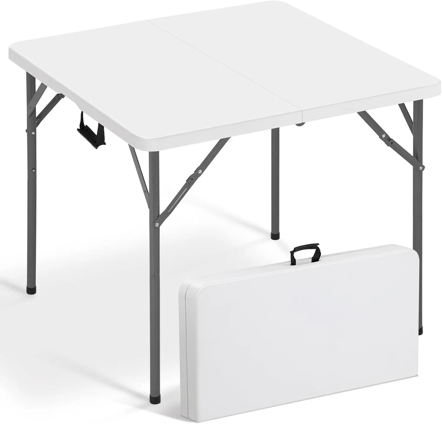 

34' Folding Table, Portable Plastic Card Table with Collapsible Legs & Carry Handle, White