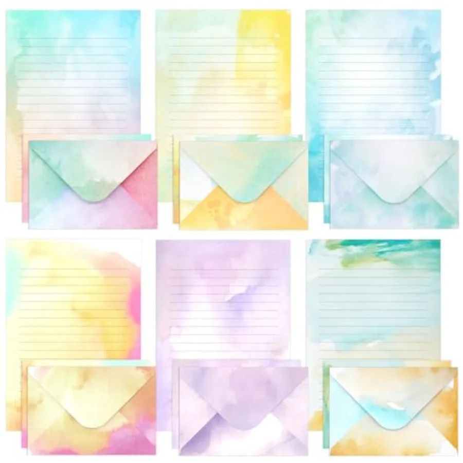 

Watercolor Stationary Paper and Envelopes Set 24 PCS Colorful Writing Stationery Paper with 12 PCS Envelopes Pretty Watercolor