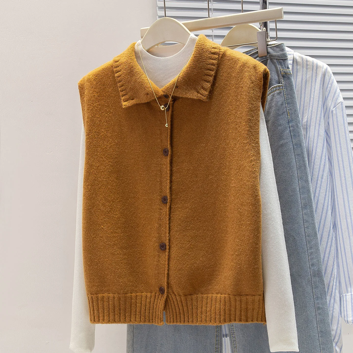 

Осень-зима, женский вязаный хлопковый жилет, круглый свитер Ne, мягкий, уютный, модный многослойный инструмент, универсальный наплечник