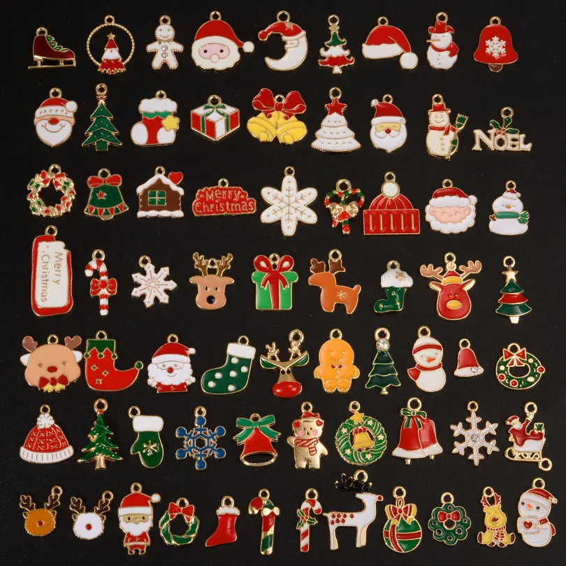 30/50/100pcs High Quality New Christmas Day Charms Santa Claus/Fawn/Snowflake Winter Christmas Carnival Jewelry Diy Earring Make