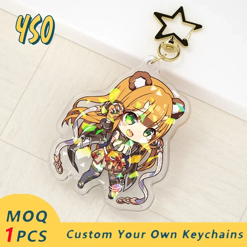 YSO Custom Keychains Cartoon Clear Acrylic Key Chain Photo Customized Hologram Plastic Personalized Fashion Anime Charms Keyring