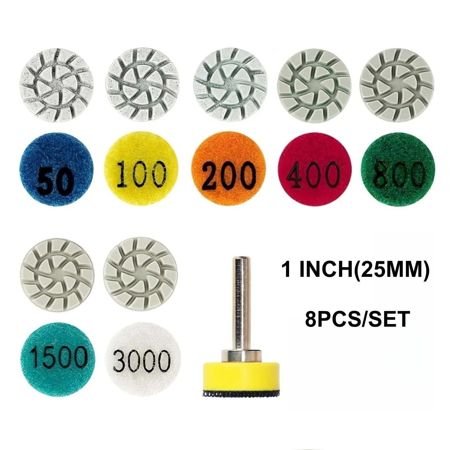 

7PCS 1inch 25mm Mini Diamond Polishing Pad Wet Sanding Disc with 2.35mm/3mm Shank Backing Holder for Jade Agate Marble Polishing